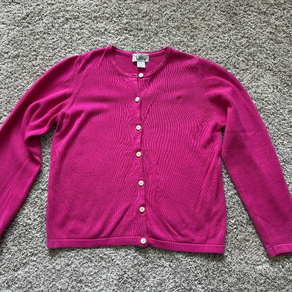 Lilly Pulitzer Girls Pink 100% Cotton button up cardigan size 12